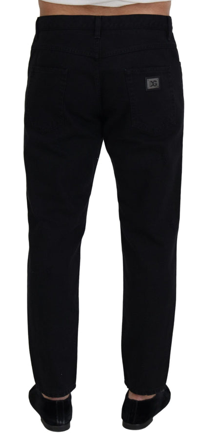 Dolce &amp; Gabbana – Lockere, normale Jeans aus zerrissener Baumwolle in Schwarz