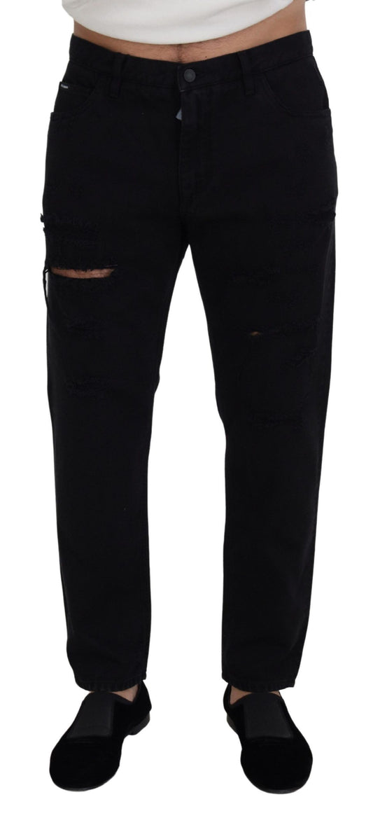 Dolce &amp; Gabbana – Lockere, normale Jeans aus zerrissener Baumwolle in Schwarz