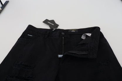 Dolce &amp; Gabbana – Lockere, normale Jeans aus zerrissener Baumwolle in Schwarz