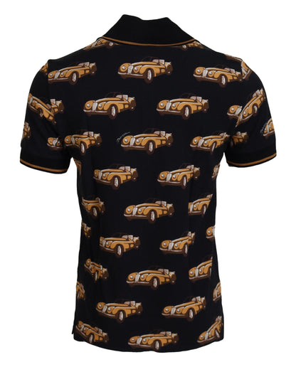 Dolce &amp; Gabbana – Schwarzes Poloshirt mit Auto-Print und kurzen Ärmeln