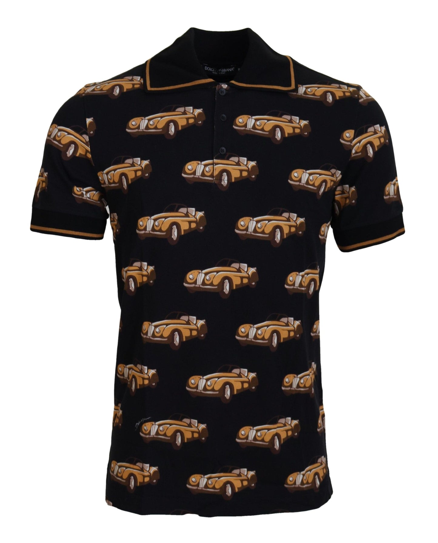 Dolce &amp; Gabbana – Schwarzes Poloshirt mit Auto-Print und kurzen Ärmeln