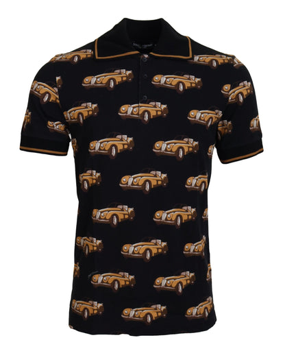 Dolce &amp; Gabbana – Schwarzes Poloshirt mit Auto-Print und kurzen Ärmeln