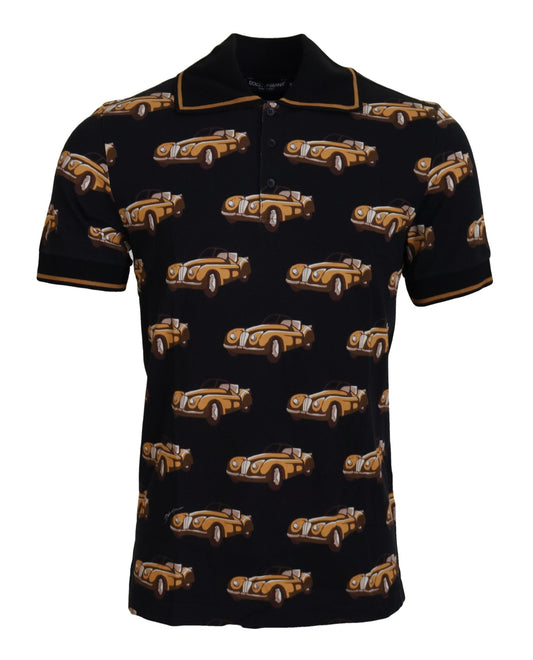 Dolce &amp; Gabbana – Schwarzes Poloshirt mit Auto-Print und kurzen Ärmeln