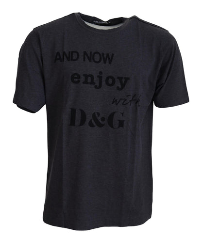 Dolce &amp; Gabbana Graues Kurzarm-T-Shirt aus Baumwolle mit Rundhalsausschnitt
