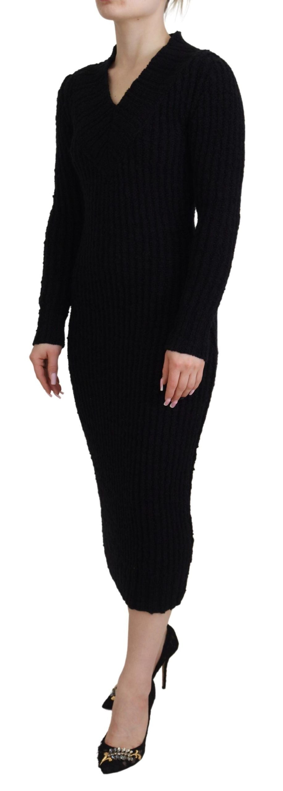 Dolce &amp; Gabbana Black Wool Knitted Sheath Sweater Dress
