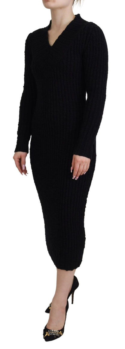Dolce &amp; Gabbana Black Wool Knitted Sheath Sweater Dress