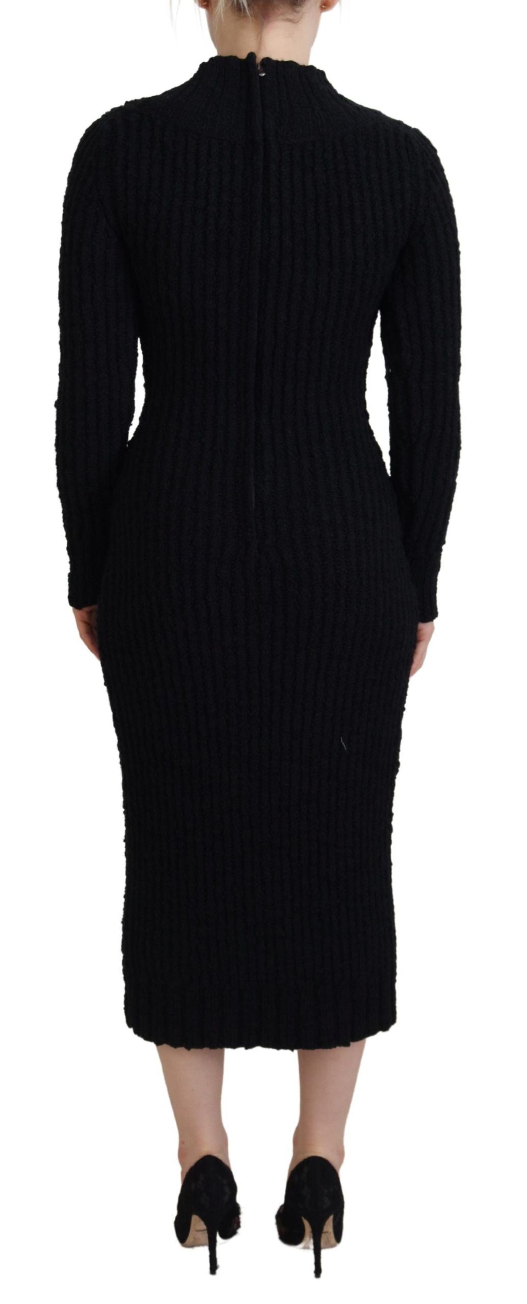 Dolce &amp; Gabbana Black Wool Knitted Sheath Sweater Dress