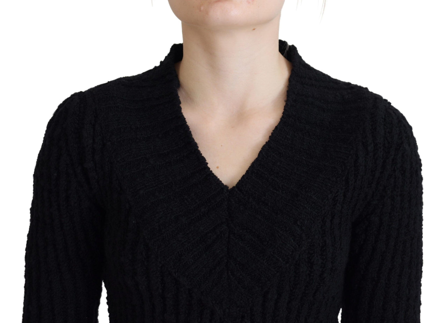 Dolce &amp; Gabbana Black Wool Knitted Sheath Sweater Dress