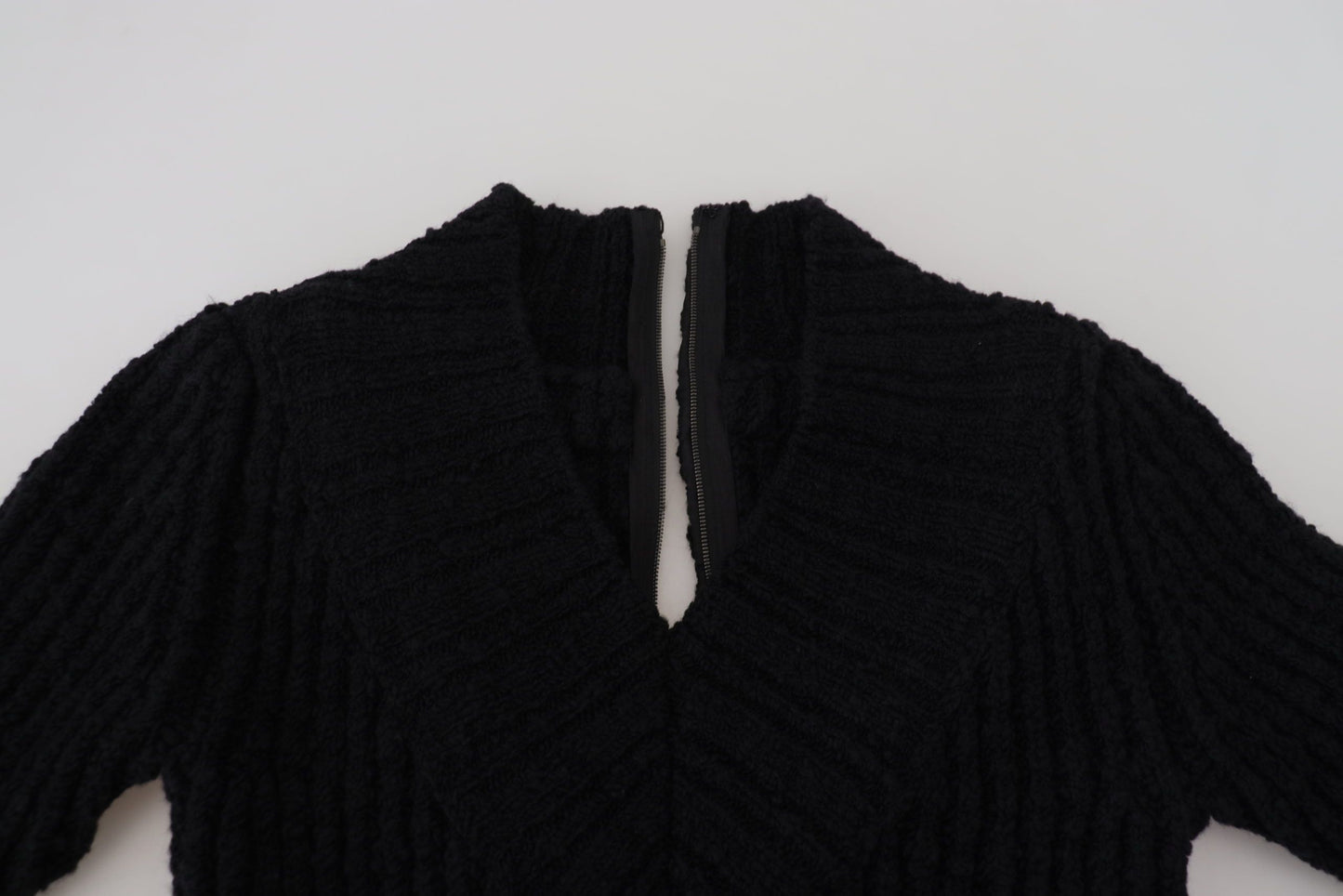Dolce &amp; Gabbana Black Wool Knitted Sheath Sweater Dress
