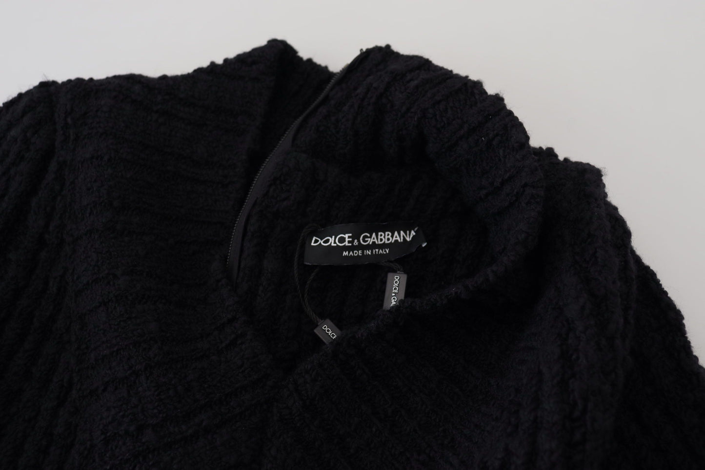 Dolce &amp; Gabbana Black Wool Knitted Sheath Sweater Dress