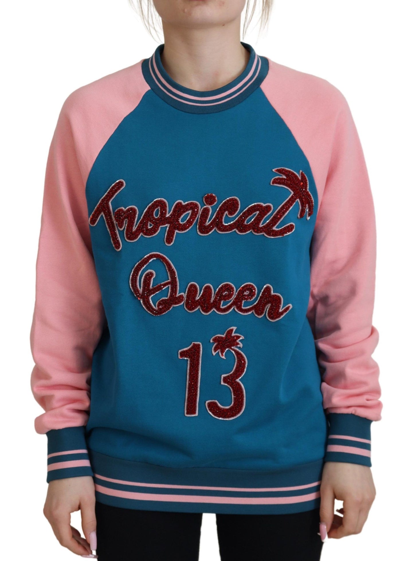 Dolce &amp; Gabbana Blau-Pink Queen Pailletten-Kristallpullover