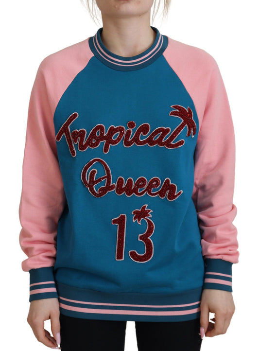 Dolce &amp; Gabbana Blau-Pink Queen Pailletten-Kristallpullover