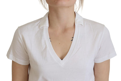 Dolce &amp; Gabbana Weißes Kurzarm-T-Shirt aus Baumwolle mit V-Ausschnitt