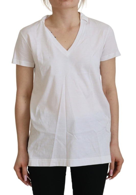 Dolce &amp; Gabbana Weißes Kurzarm-T-Shirt aus Baumwolle mit V-Ausschnitt