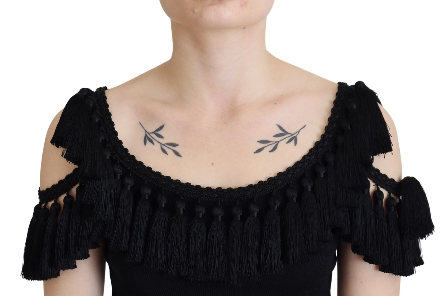 Dolce &amp; Gabbana – Schwarze Tanktop-Bluse mit Quasten aus Baumwolle
