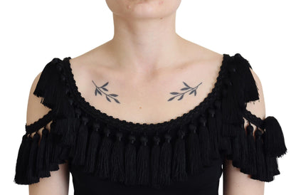 Dolce &amp; Gabbana – Schwarze Tanktop-Bluse mit Quasten aus Baumwolle