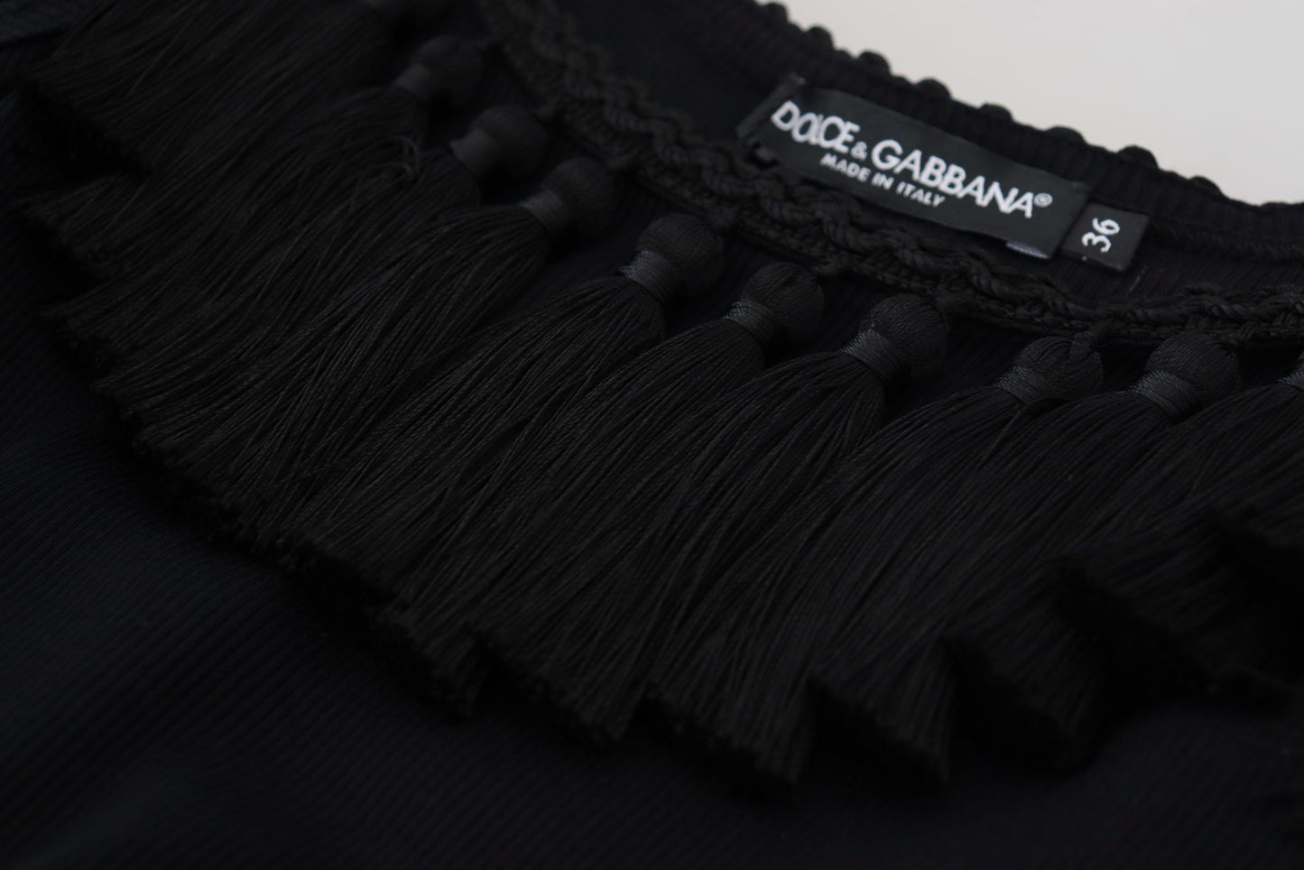 Dolce &amp; Gabbana – Schwarze Tanktop-Bluse mit Quasten aus Baumwolle
