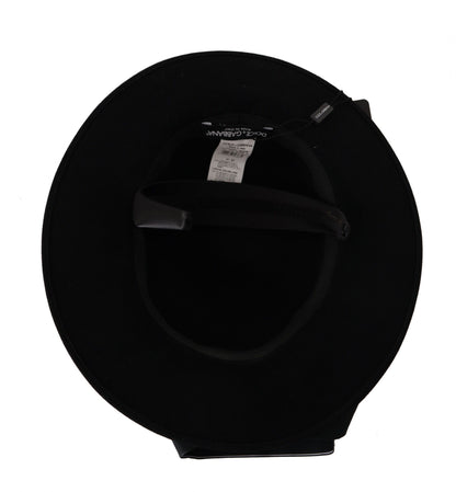 Dolce &amp; Gabbana – Schwarzer Fedora-Hut mit Lapil-Kristallherz-Federbrosche