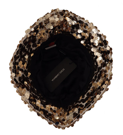Dolce &amp; Gabbana – Designer-Fischerhut mit Krempe und goldener Seidenpaillettenverzierung