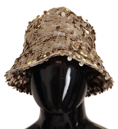 Dolce &amp; Gabbana – Designer-Fischerhut mit Krempe und goldener Seidenpaillettenverzierung