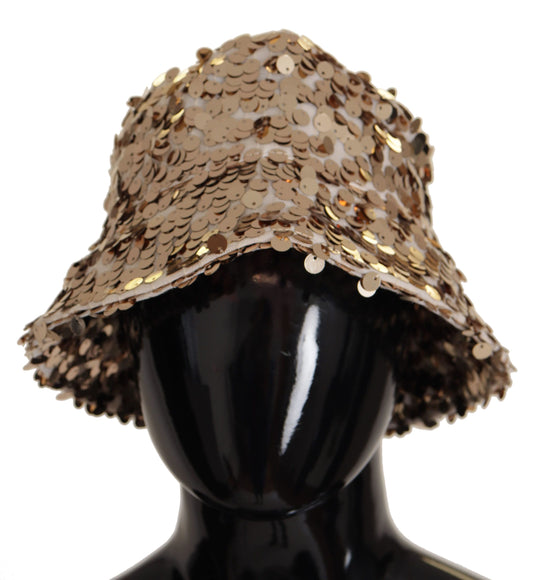 Dolce &amp; Gabbana – Designer-Fischerhut mit Krempe und goldener Seidenpaillettenverzierung