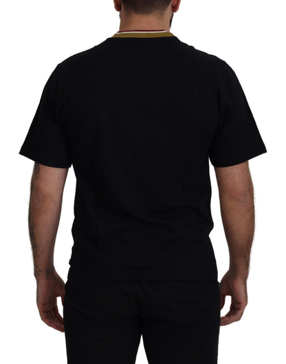 Dolce &amp; Gabbana – Schwarzes, besticktes T-Shirt mit Rundhalsausschnitt aus Baumwolle