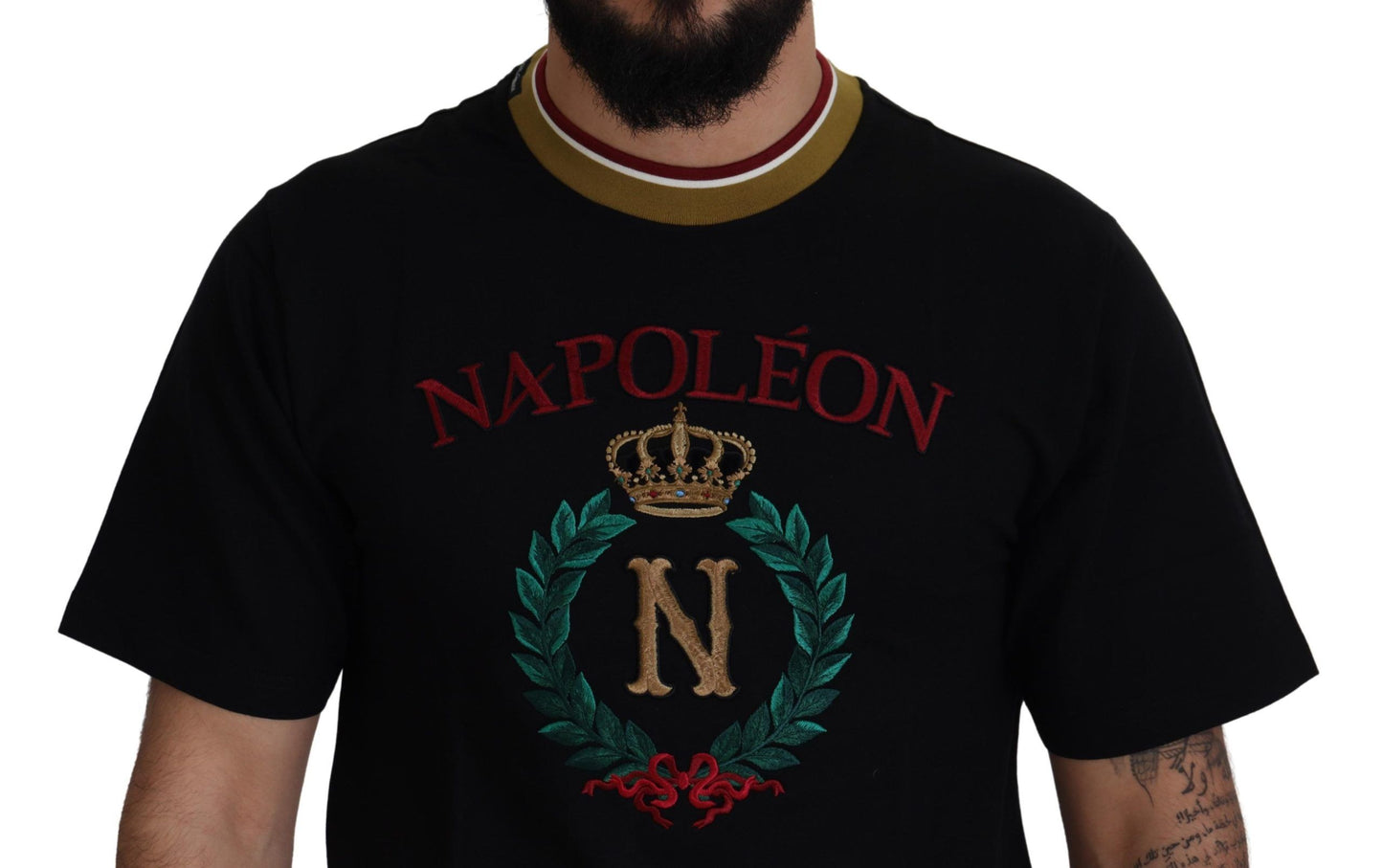 Dolce &amp; Gabbana – Schwarzes, besticktes T-Shirt mit Rundhalsausschnitt aus Baumwolle