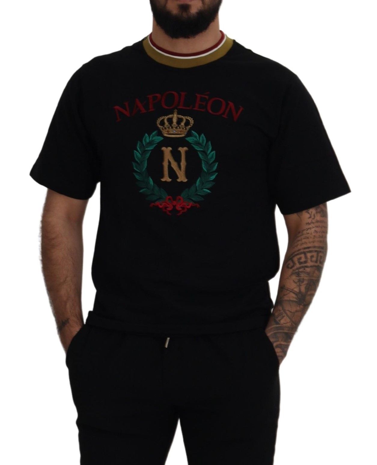 Dolce &amp; Gabbana – Schwarzes, besticktes T-Shirt mit Rundhalsausschnitt aus Baumwolle