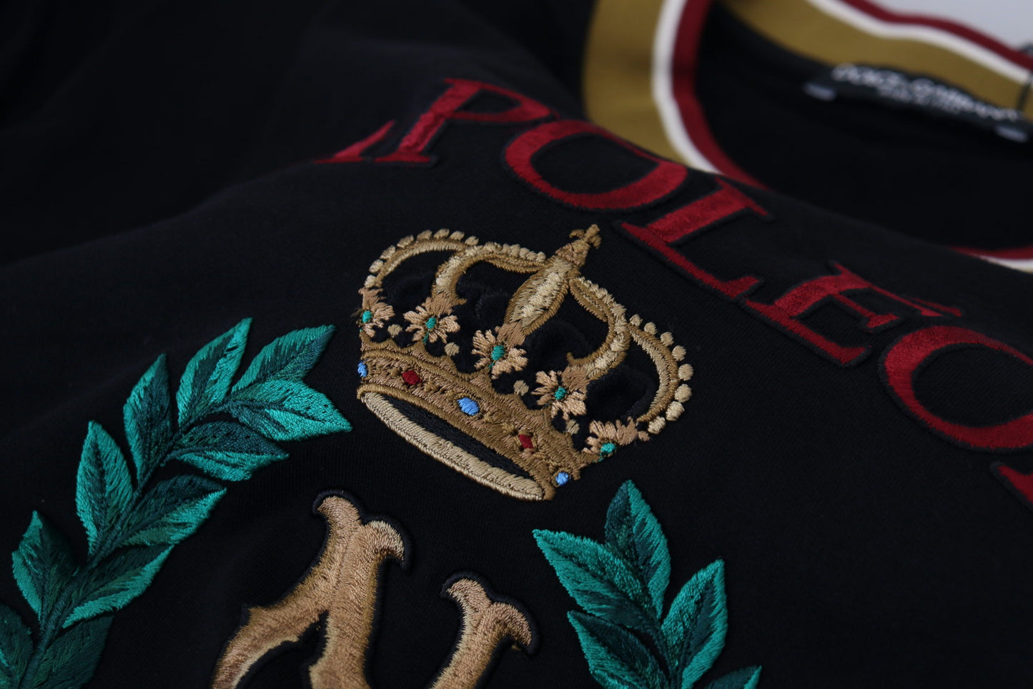 Dolce &amp; Gabbana – Schwarzes, besticktes T-Shirt mit Rundhalsausschnitt aus Baumwolle
