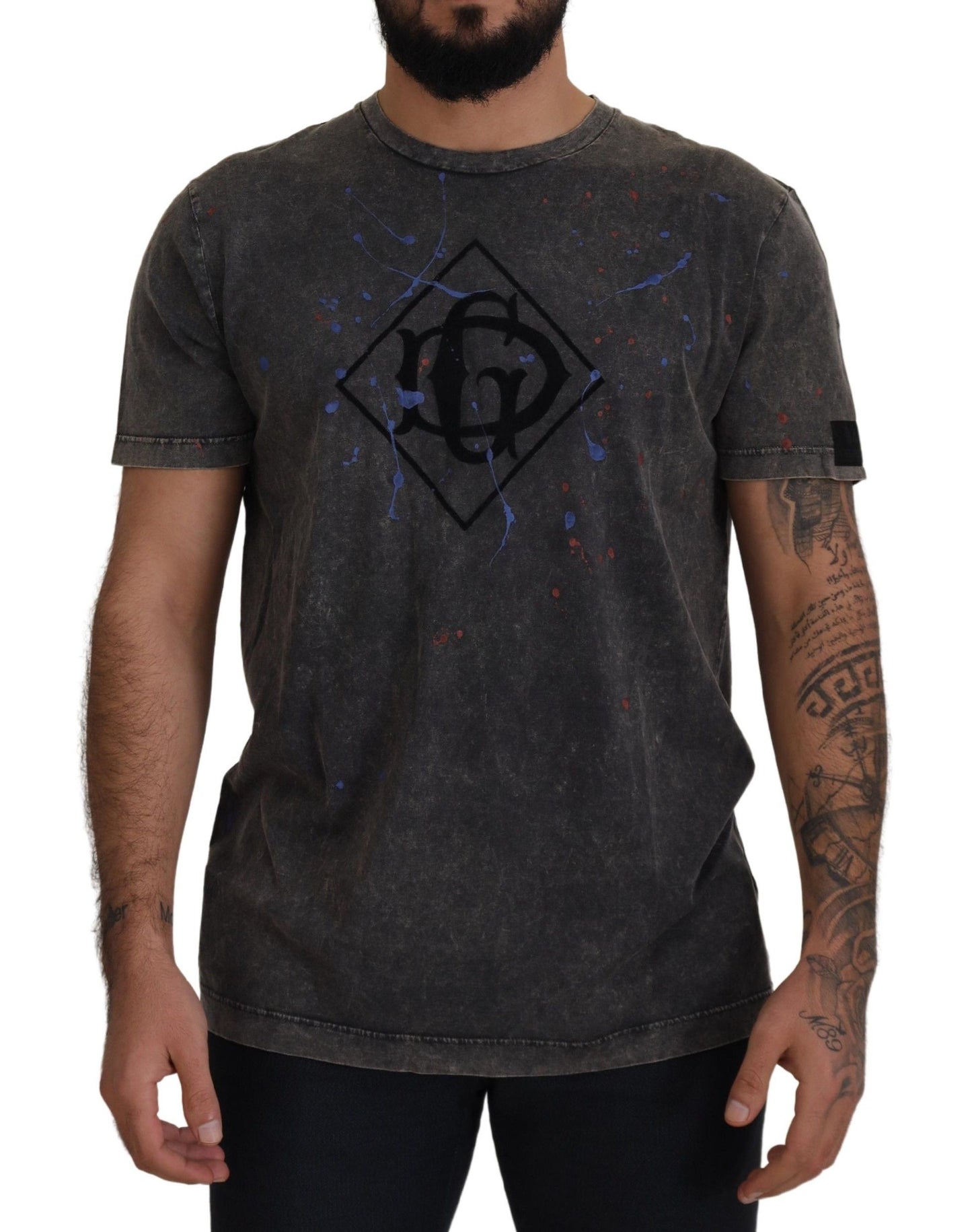 Dolce &amp; Gabbana T-Shirt mit DG-Logo in Grau mit verfärbtem Effekt