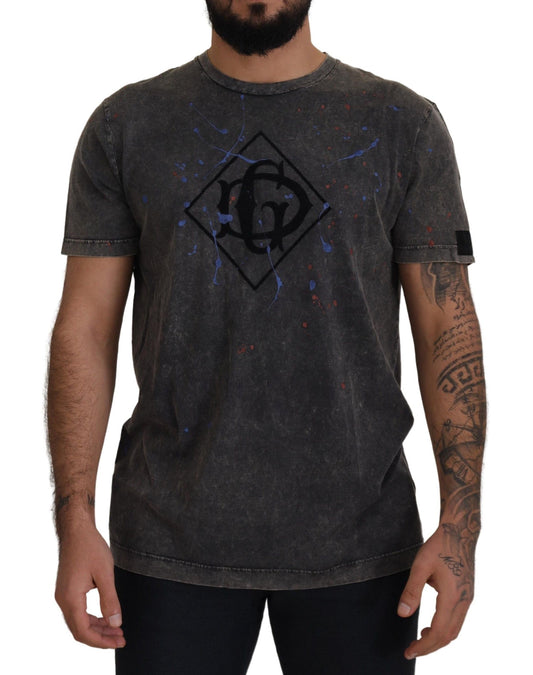 Dolce &amp; Gabbana T-Shirt mit DG-Logo in Grau mit verfärbtem Effekt