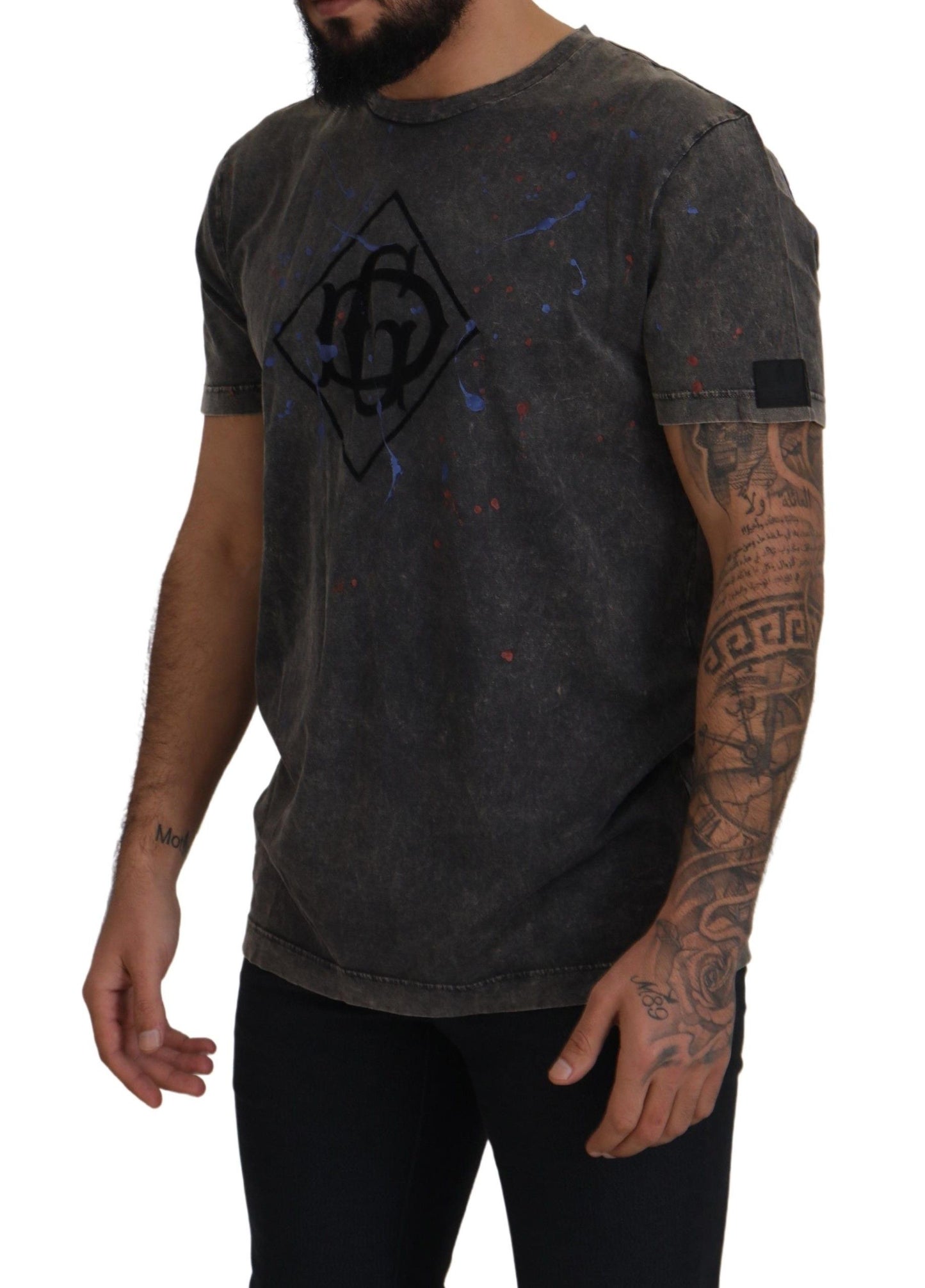 Dolce &amp; Gabbana T-Shirt mit DG-Logo in Grau mit verfärbtem Effekt