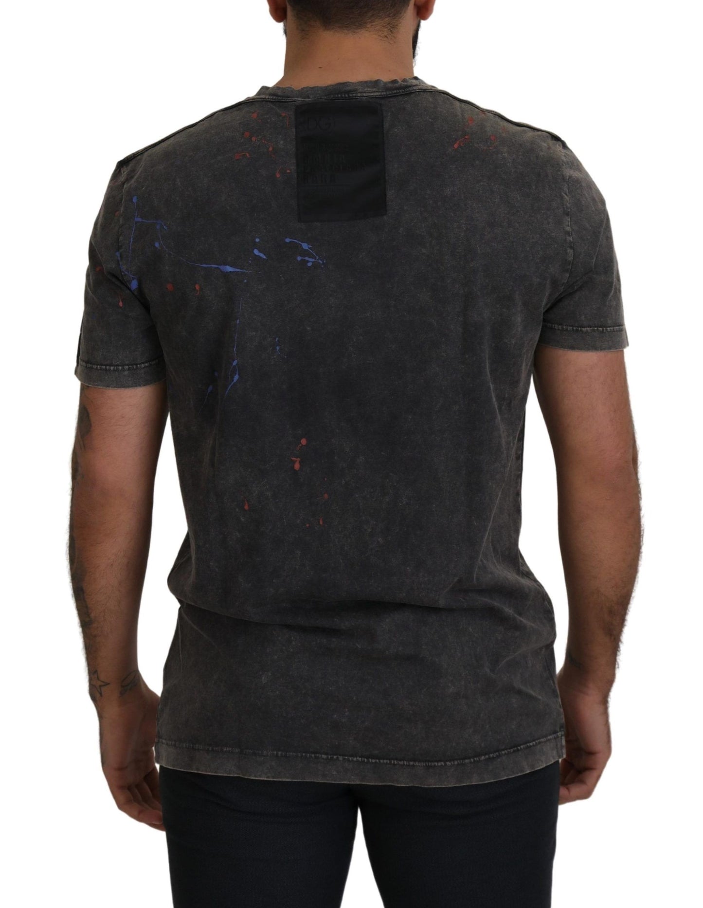 Dolce &amp; Gabbana T-Shirt mit DG-Logo in Grau mit verfärbtem Effekt