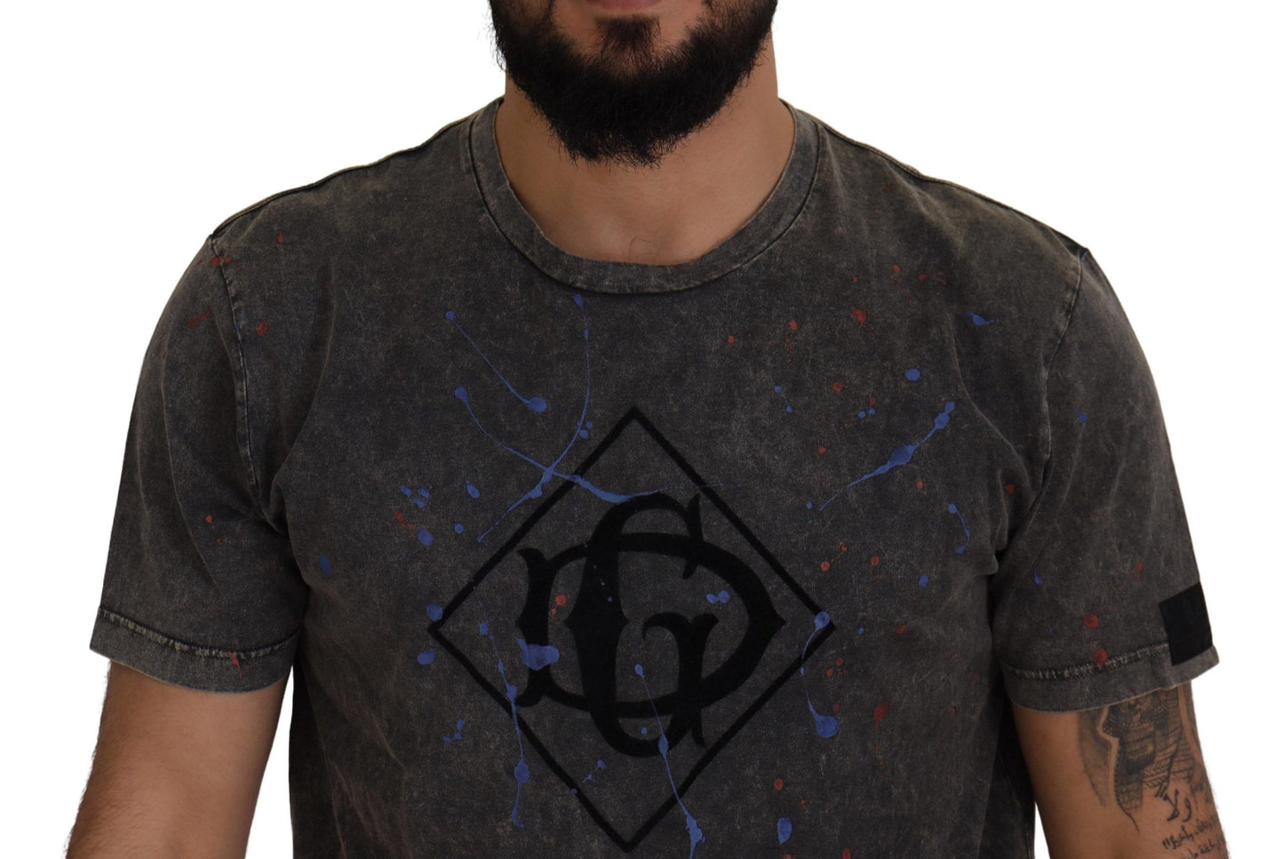Dolce &amp; Gabbana T-Shirt mit DG-Logo in Grau mit verfärbtem Effekt