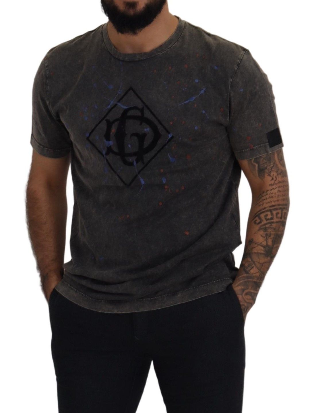 Dolce &amp; Gabbana T-Shirt mit DG-Logo in Grau mit verfärbtem Effekt