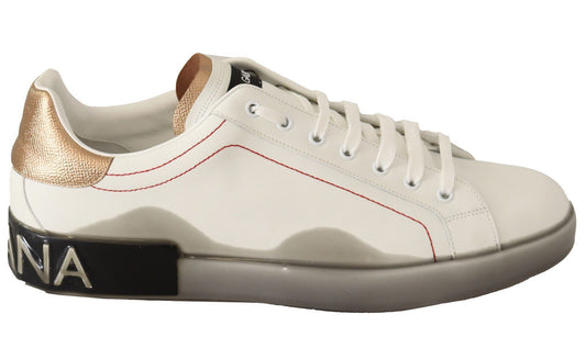 Dolce &amp; Gabbana Weißgold Leder Low Top Sneakers Freizeitschuhe