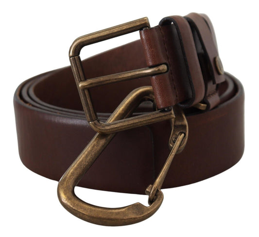 Dolce &amp; Gabbana Brauner Ledergürtel mit goldener Metallschnalle und Karabiner