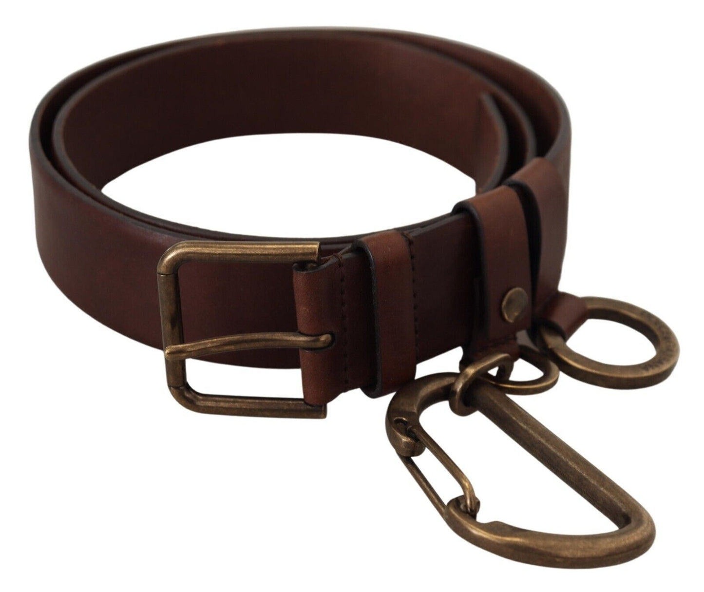 Dolce &amp; Gabbana Brauner Ledergürtel mit goldener Metallschnalle und Karabiner