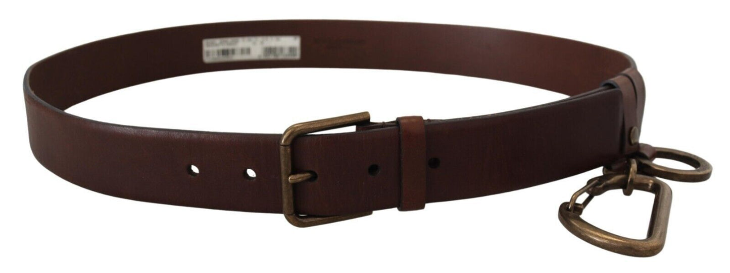 Dolce &amp; Gabbana Brauner Ledergürtel mit goldener Metallschnalle und Karabiner