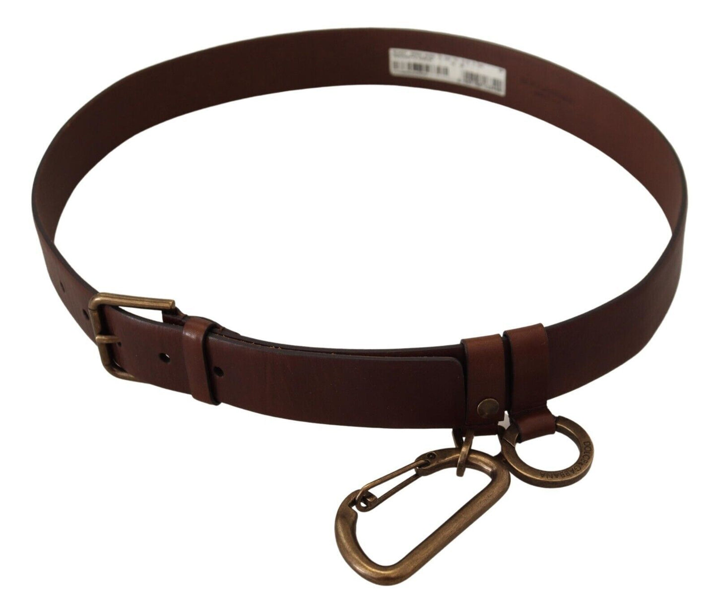 Dolce &amp; Gabbana Brauner Ledergürtel mit goldener Metallschnalle und Karabiner
