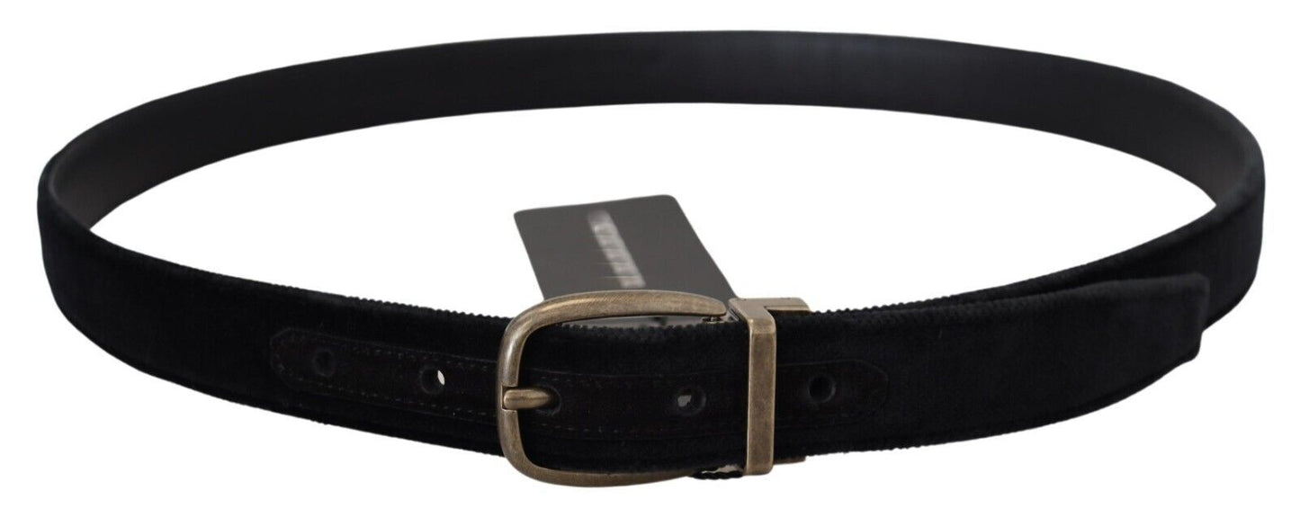 Dolce &amp; Gabbana Schwarze Samtleder-Antik-Metallschnalle 