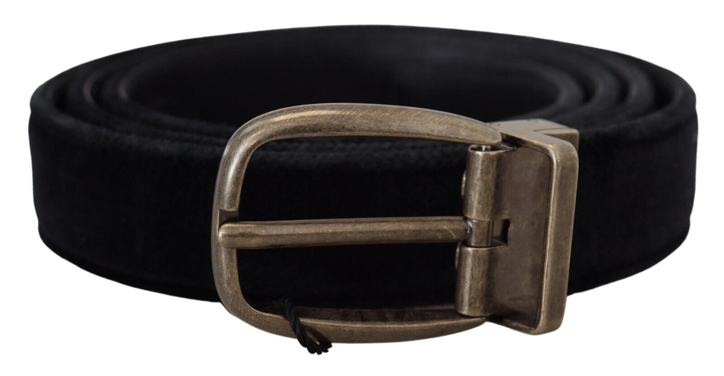 Dolce &amp; Gabbana Schwarze Samtleder-Antik-Metallschnalle 
