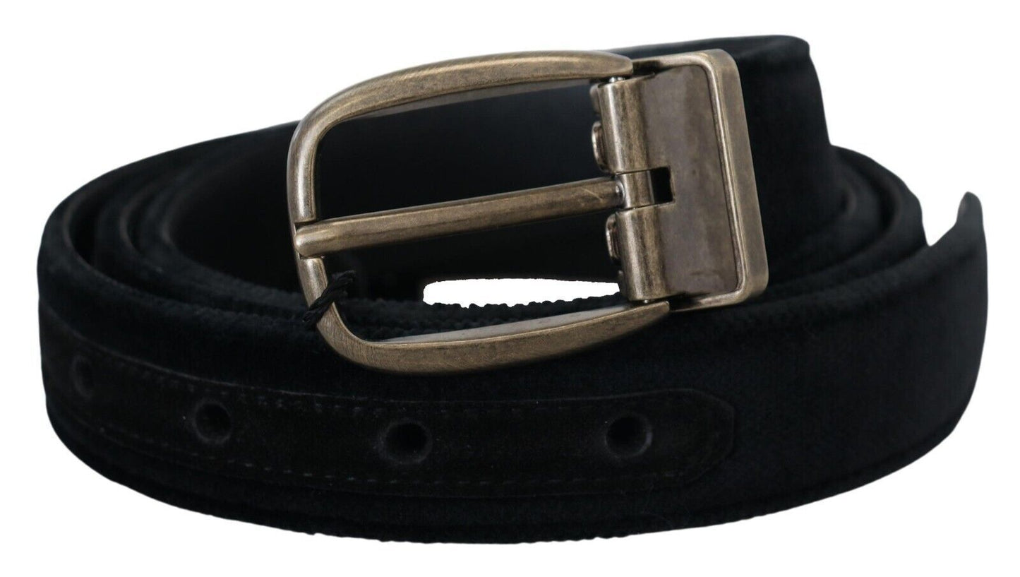 Dolce &amp; Gabbana Schwarze Samtleder-Antik-Metallschnalle 