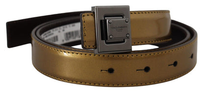 Dolce &amp; Gabbana Gürtel aus goldenem Leder mit silberner quadratischer Metallschnalle