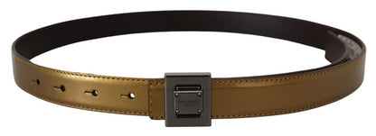 Dolce &amp; Gabbana Gürtel aus goldenem Leder mit silberner quadratischer Metallschnalle