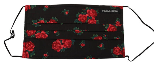 Dolce &amp; Gabbana Black Floral Pleated Elastic Ear Strap One Size Face Mask