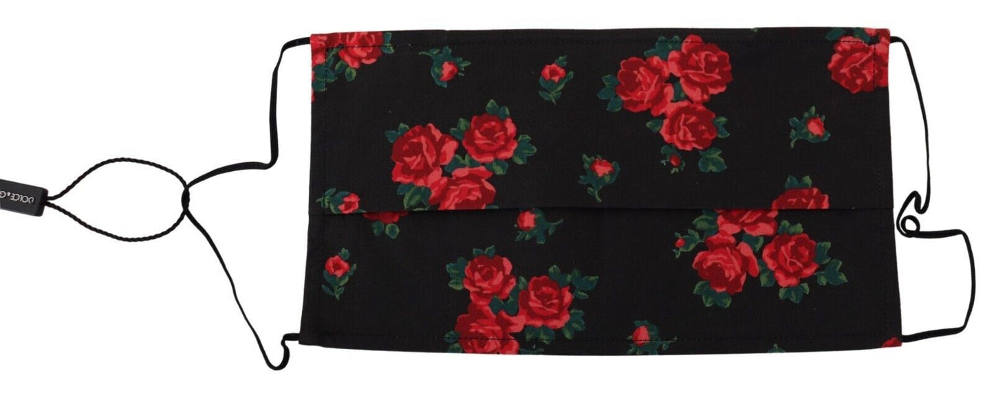 Dolce &amp; Gabbana Black Floral Pleated Elastic Ear Strap One Size Face Mask