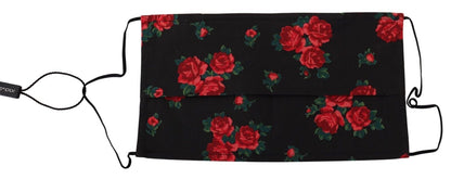 Dolce &amp; Gabbana Black Floral Pleated Elastic Ear Strap One Size Face Mask