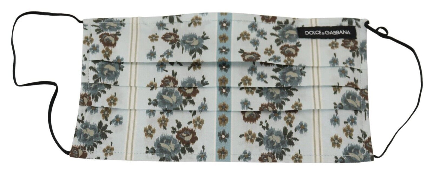 Dolce &amp; Gabbana White Floral Cotton Pleated Elastic Ear Strap Face Mask