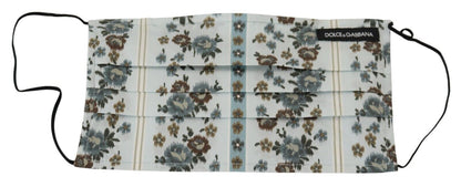 Dolce &amp; Gabbana White Floral Cotton Pleated Elastic Ear Strap Face Mask